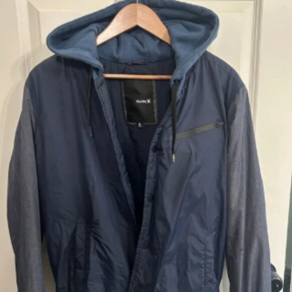 Like New Hurley Men's All-City Dark Blue Hooded Jacket size M - Picture 1 of 5